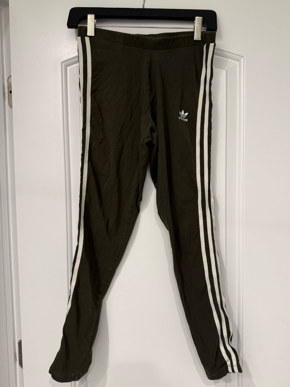 adidas Olive Leggings with White Side Stripes